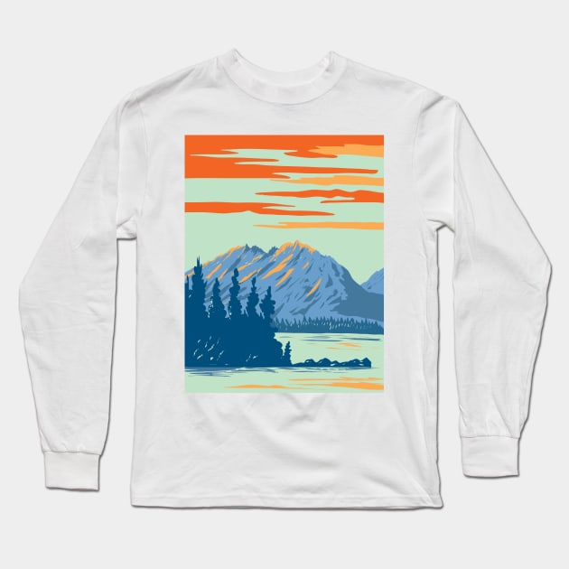 Leigh Lake in Grand Teton National Park Wyoming USA WPA Art Poster Long Sleeve T-Shirt by retrovectors